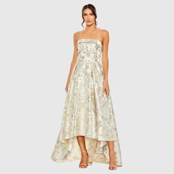 Mac Duggal Dresses & Skirts - NWT MAC DUGGAL 49619 Brocade Strapless Golden Floral High Low Gown Size 4